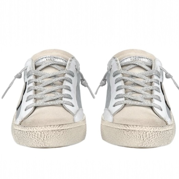 Philippe Model Paris Prsx Low Top Metallic Silver Leather Women's Sneaker Size 8 - Picture 5 of 15